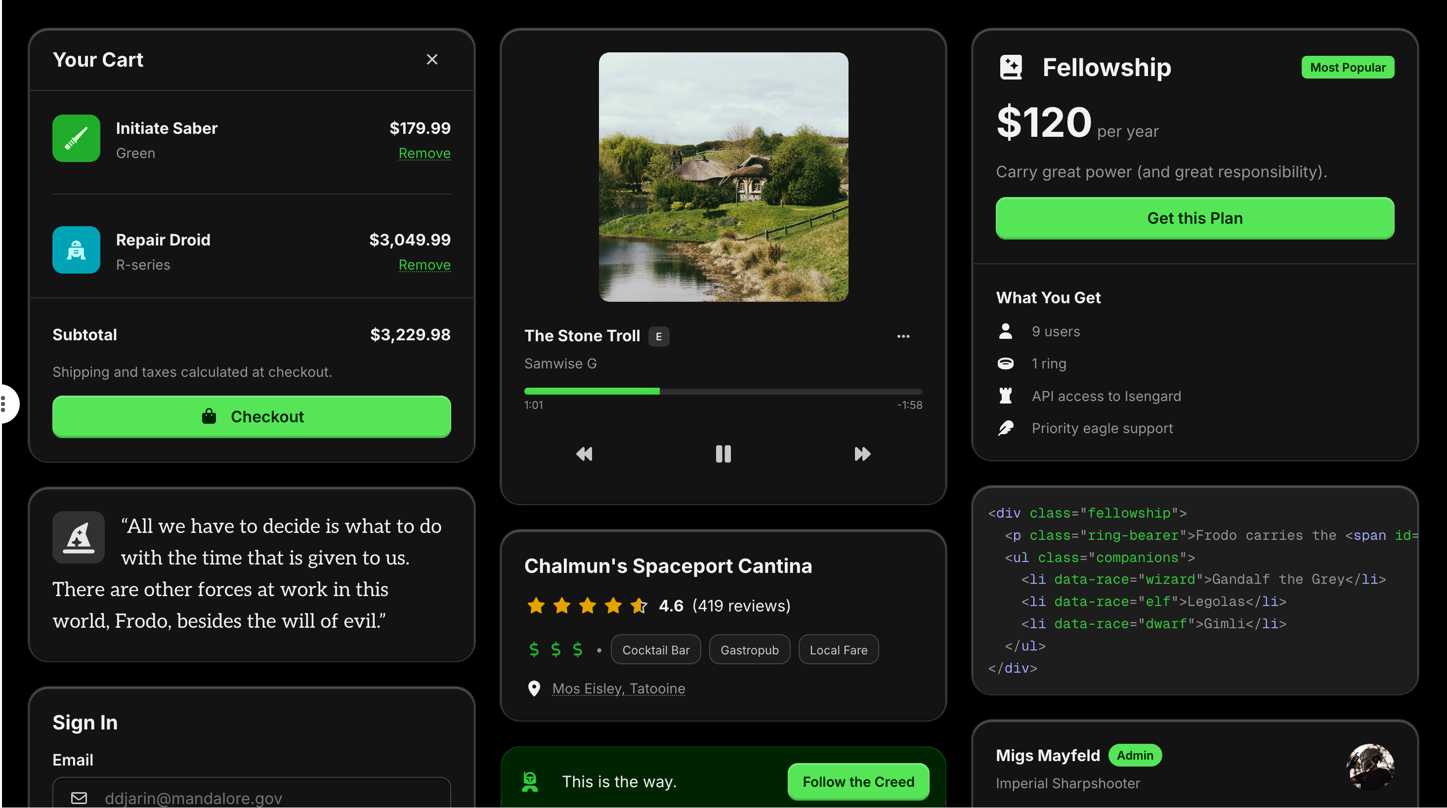 Active theme preview (dark)